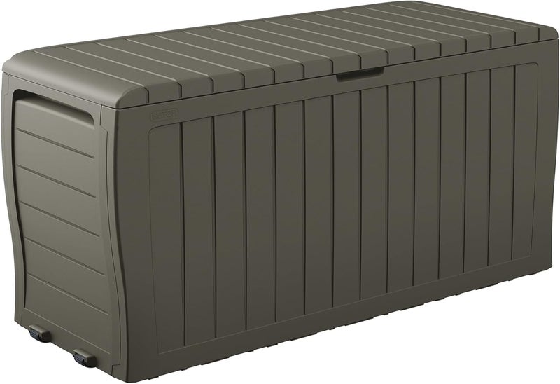 Keter Marvel Plus 71 Gallon Resin Outdoor Storage Box for Patio Furniture Cushions, Throw Pillows, Garden Tools and Pool Floats, Taupe - Image 1